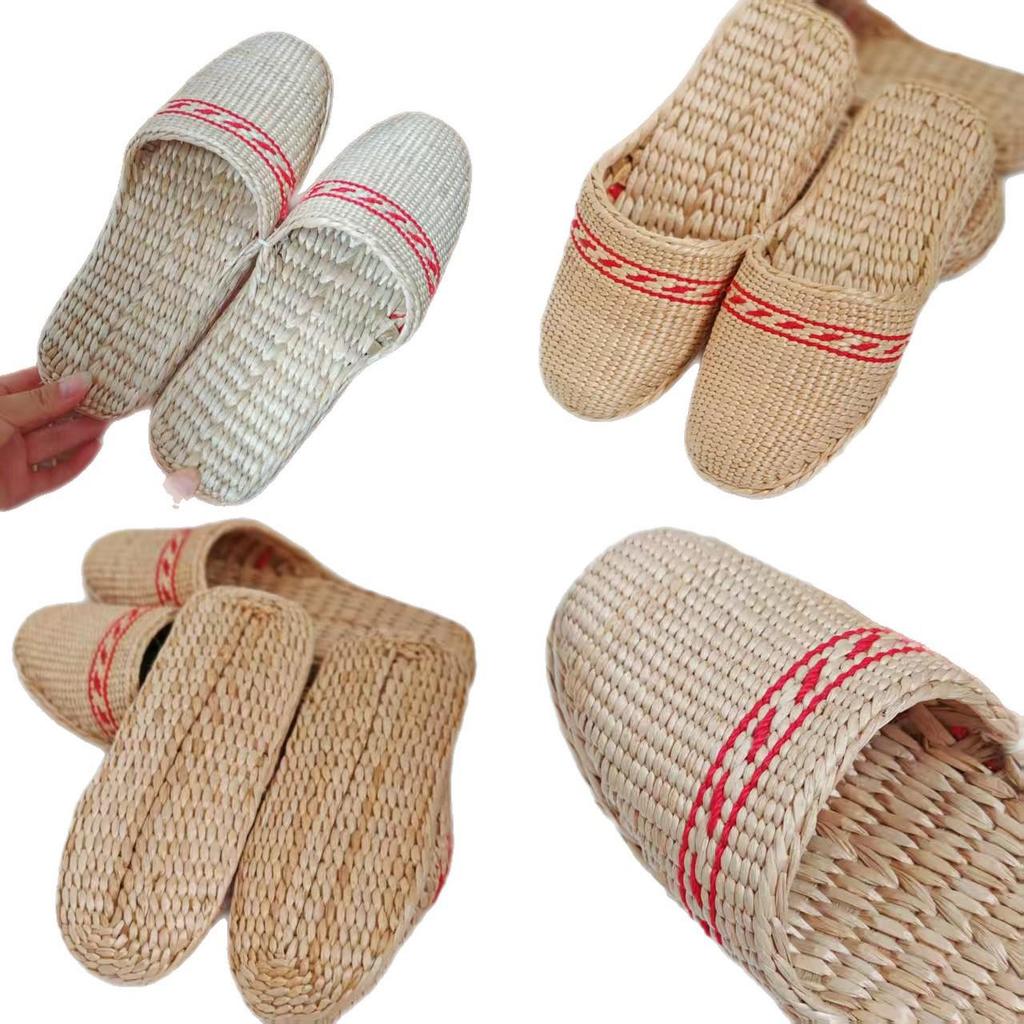 Finely Woven Cattail Slippers - Handmade Straw Shoes for Men & Women, Comfortable & Nourishing Mesh Design.