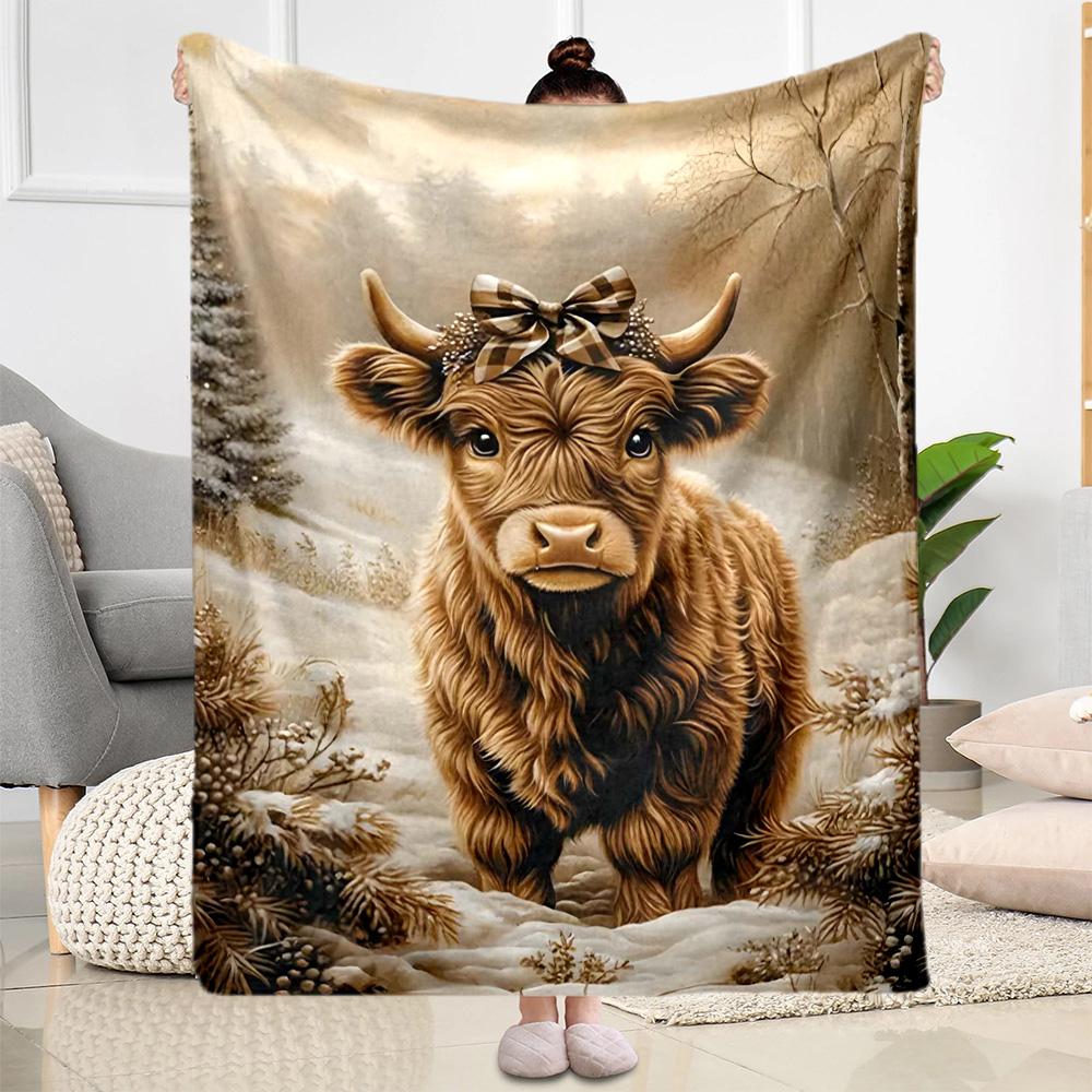 Highland Cow Selfie Flannel Blanket,Lightweight,Office Blanket,Sofa Blanket,Comfortable Blanket