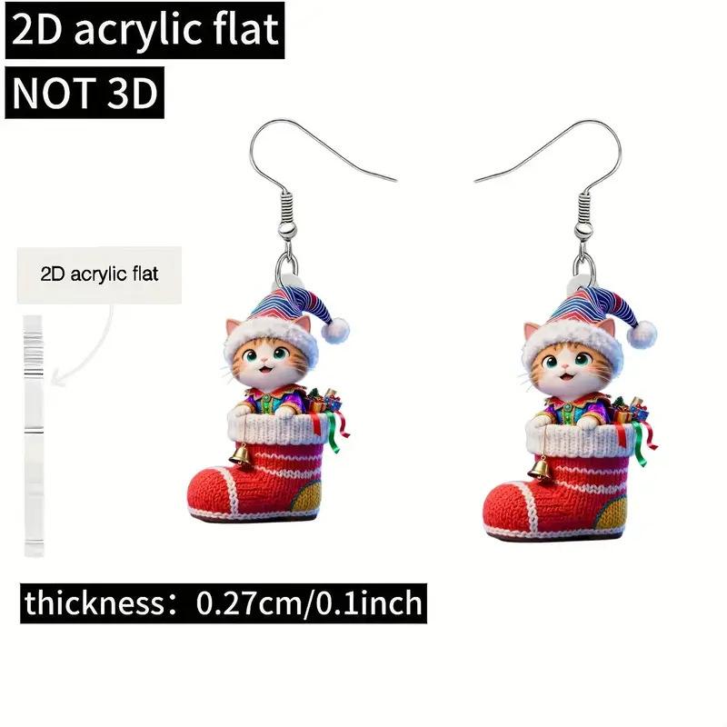 Gnome Cat and Kitten Christmas Earrings - Red Socks Acrylic