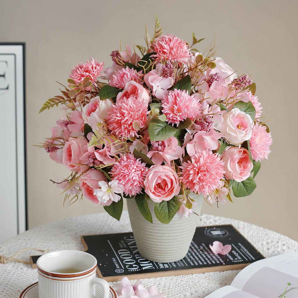 Artificial flower rose decora wedding bridal bouquet garden Valentine's Silk Peony Embroidered Ball Dried Flower Vase Board Gift