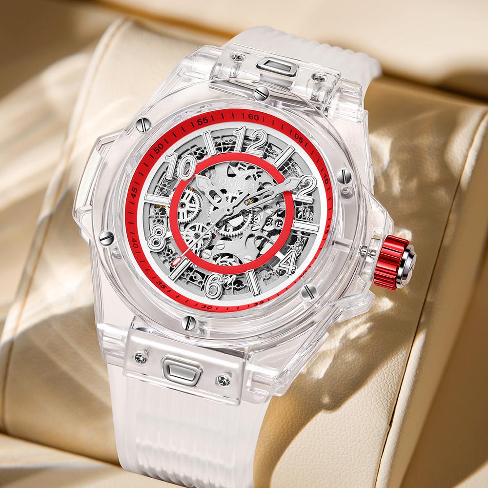 ONOLA ON3836 Fashion Luxury Hollow Automatic Mechanical Watch Women Waterproof Transparent Case Watch for Men Montres Pour Homme