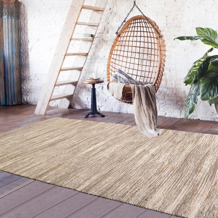 Tapis moderne - JADOREL - UNI CHINÉ 100% BIO Beige - 240x340 cm - Coton - Lavable 30°