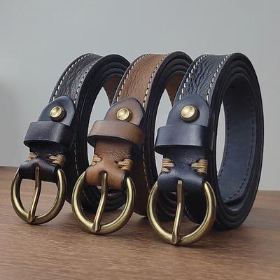 Cinto de Couro Macio Feminino Cinto para Jeans Fivela de Cobre Cinto de Couro Bovino de Primeira Camada Puro Decoração Simples Retrô Feminino