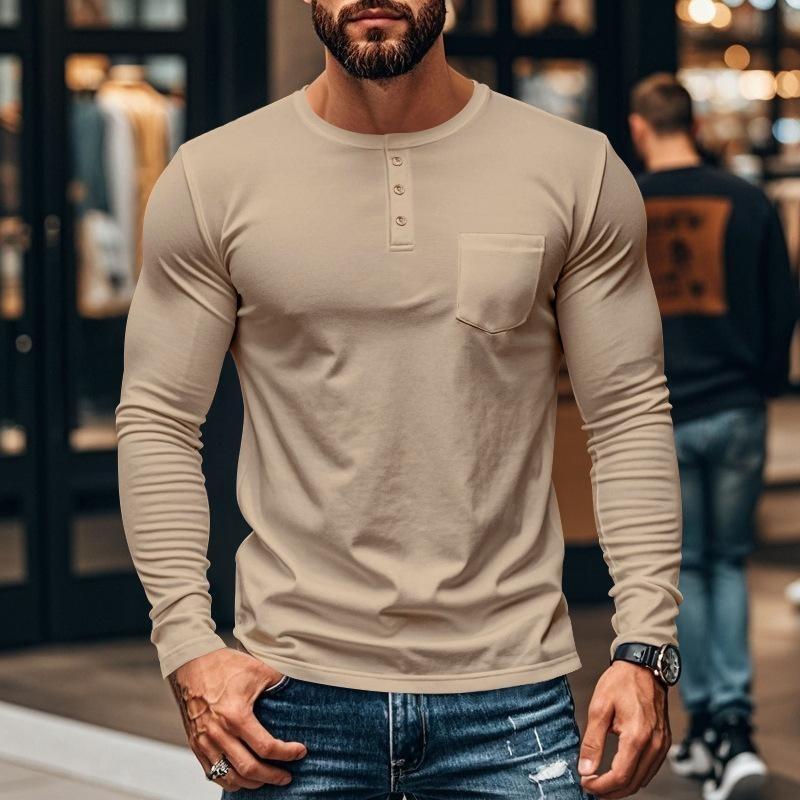 Men's Autumn and Winter Round Neck Long-sleeved T-shirt Slim Breathable Pullover Casual Long-sleeved Bottoming Shirt Tops