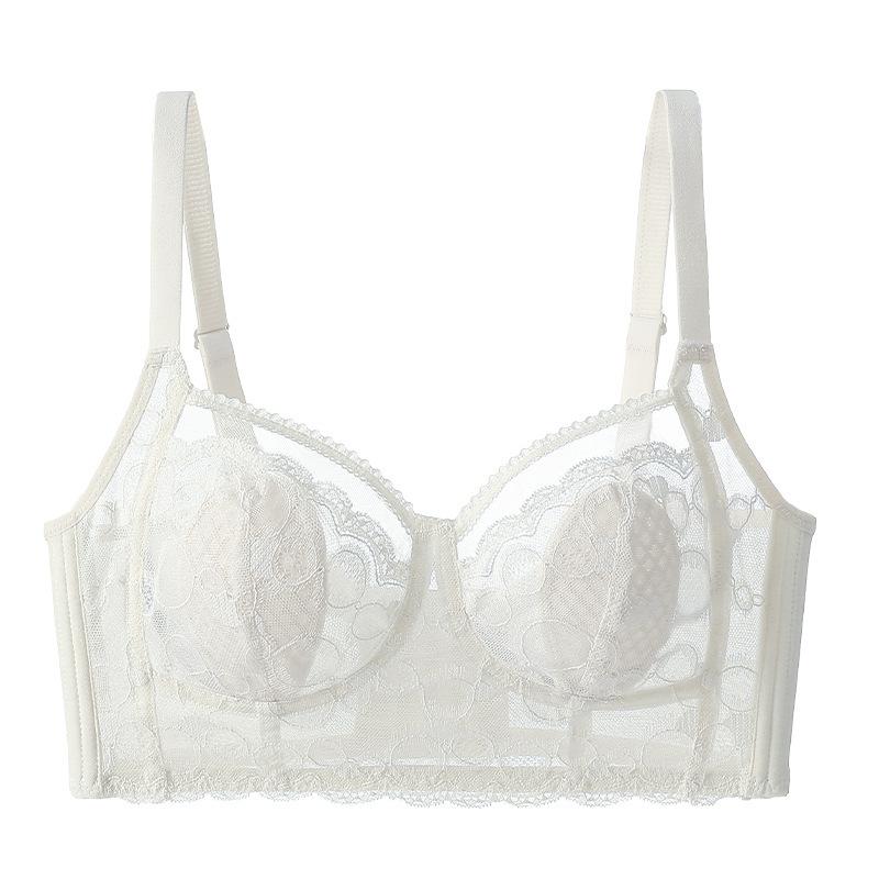 Big Breasts Show Small Underwear, Women Gather and Adjust, Close Secondary Breasts, Anti-sagging, Sexy Lace, No Steel Ring, Bra, White.