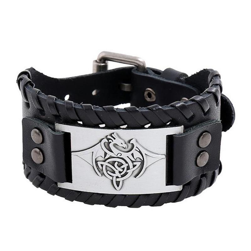 

Мужской широкий кожаный браслет из сплава с драконом викингов, кожаные украшения, европейский и американский панк, популярный