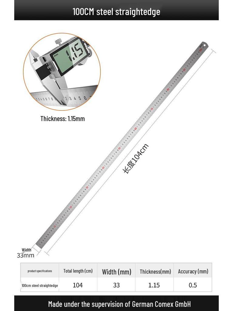 30cm Thickened Stainless Steel Ruler - High Precision 50cm Scale