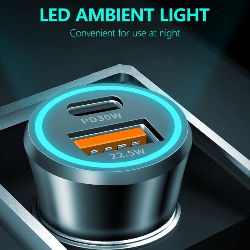 High Speed Charging Car Adapter with USB C and USB A Double Port 52.5W Total Output for Efficient Device Charging