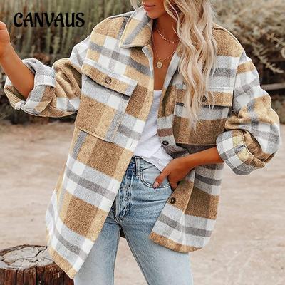 Herbst und Winter Damen Plaid Button Flanell Tweed Shirt Plus Größe Jacke