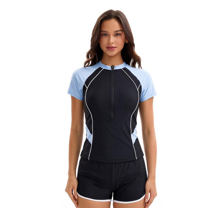 European and American women s split swimsuit conservative short-sleeved boxers swimsuit women S