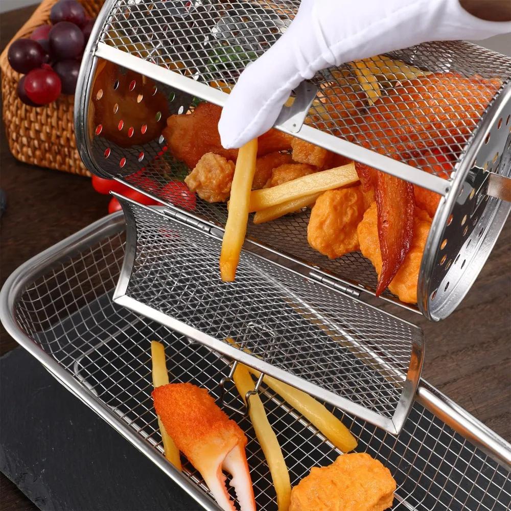 Kitchen Rolling Grill Cage Rotating Oven Fresh Keeping Basket for Baking Baking Barbecue Outdoor Camping Barbecue Rack Reusable