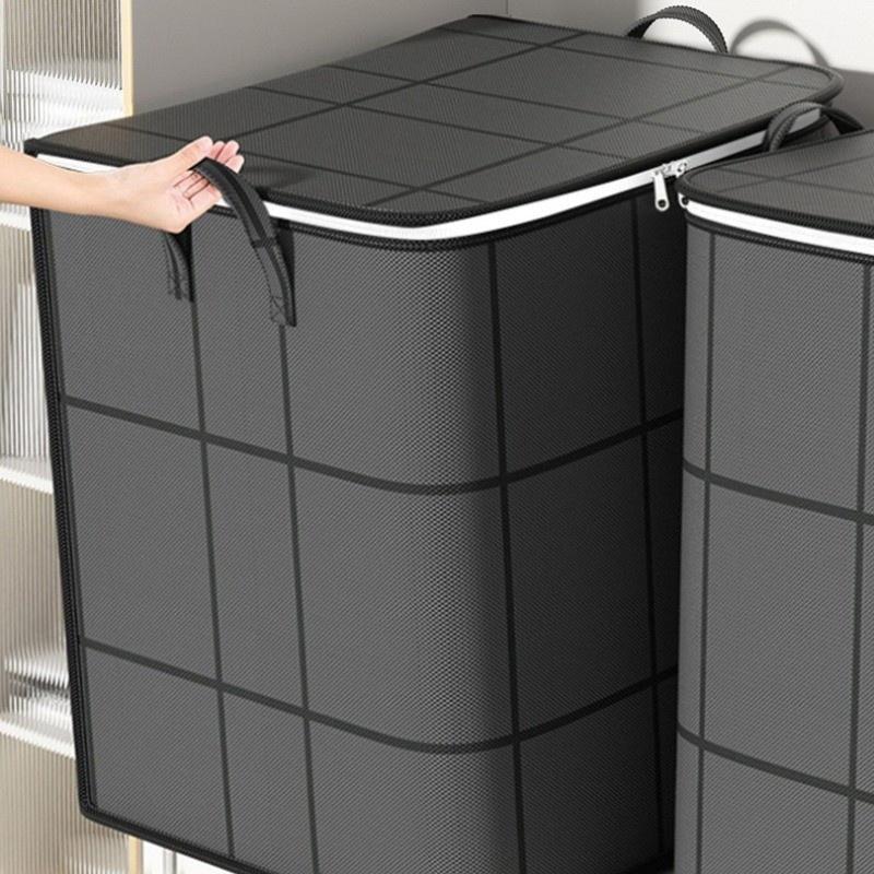 Large Capacity Fabric Storage Bag With Double Zipper Wide Opening Sturdy Handles For Home Clothes Bedding Organizing