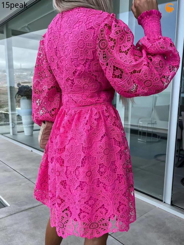 A sexy V,neck cutout lace dress for commuting
