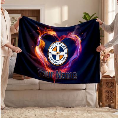 Luton Town Personalized Fleece Blanket With Football Logo, Custom Name Text Soft Warm Home Throw Blanket