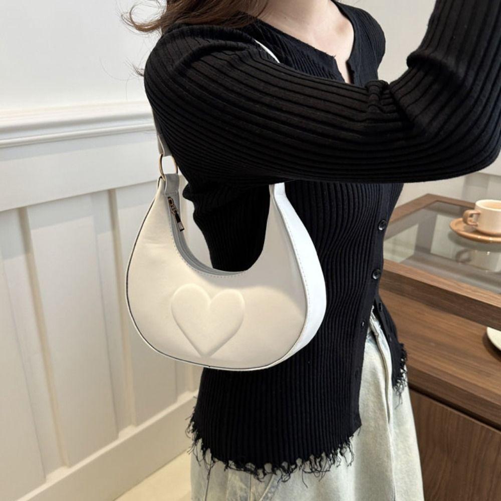 Korean Style Crescent Moon Underarm Bag Solid Color Hobo Bag Elegant PU Leather Shoulder Bag Women