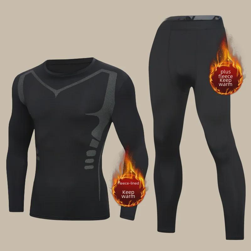 Men's Winter Thermal Velvet Underwear Suit - Thick, Cold-Proof, for Running and Sports.