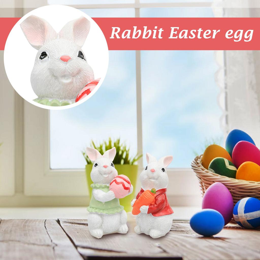 2pcs Miniature Bunnies Decor Figurine Easter Carrot Figurines Bunny Miniatures Figurines Resin Bunny Animals Model Garden Miniature