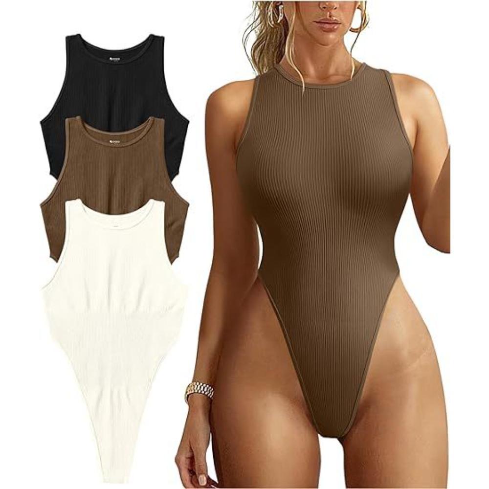 European and American women s onesie sexy high-cut ribbed sleeveless neck onesie L