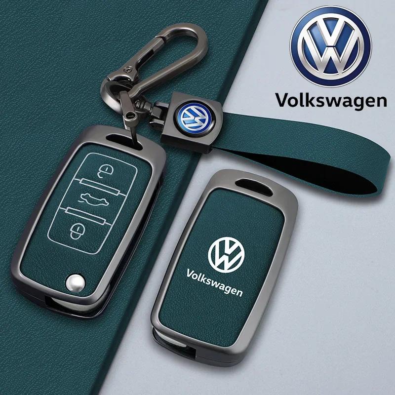 For VOLKSWAGEN VW Leather Car Flip Key Case Cover Shell For Volkswagen VW Polo Golf Passat Tiguan Beetle Caddy Eos Auto Keychain