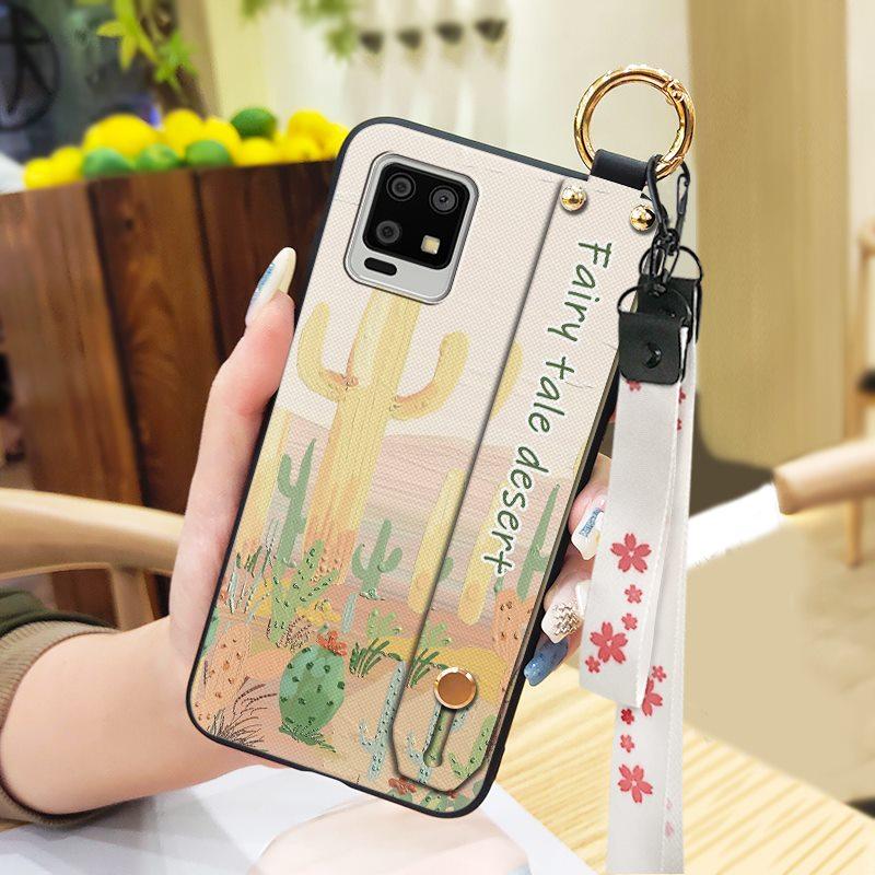 Durable Back Cover Phone Case For Sharp Aquos Zero6/Aquos Air Soft Case Flower Kickstand Wrist Strap Anti-dust Lanyard
