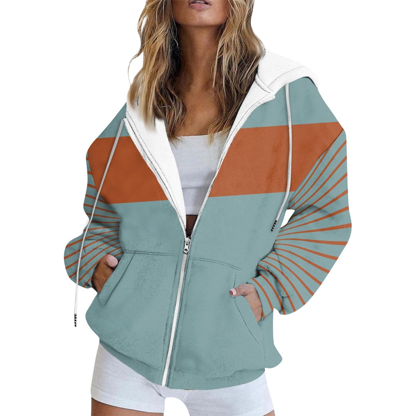

Женская куртка-свитер в полоску с цветными блоками, с длинным рукавом, свободная спортивная куртка с капюшоном L