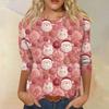 Moda damska Casual Okrągły dekolt Rękaw 3/4 Luźny T-Shirt z nadrukiem Damski top
