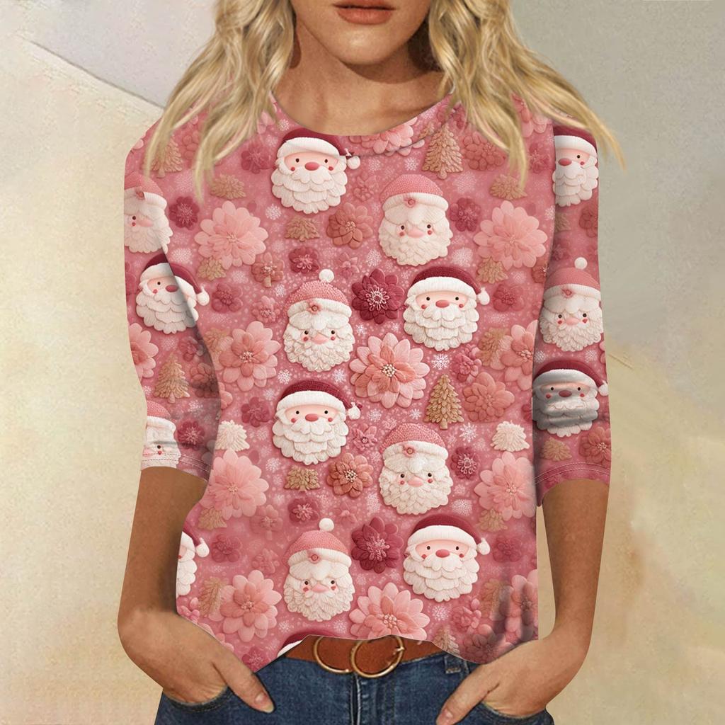 Moda damska Casual Okrągły dekolt Rękaw 3/4 Luźny T-Shirt z nadrukiem Damski top