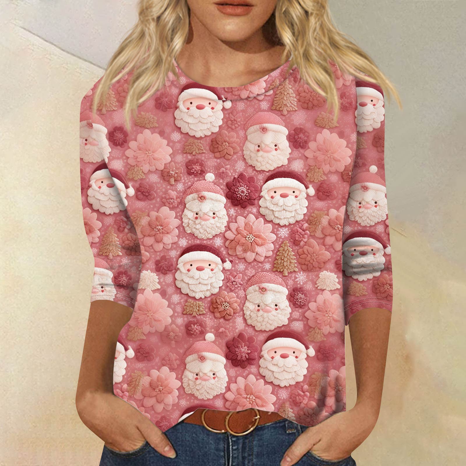 

Женская модная повседневная свободная футболка с круглым вырезом и рукавами 3/4 с принтом, женский топ XL арбуз красный