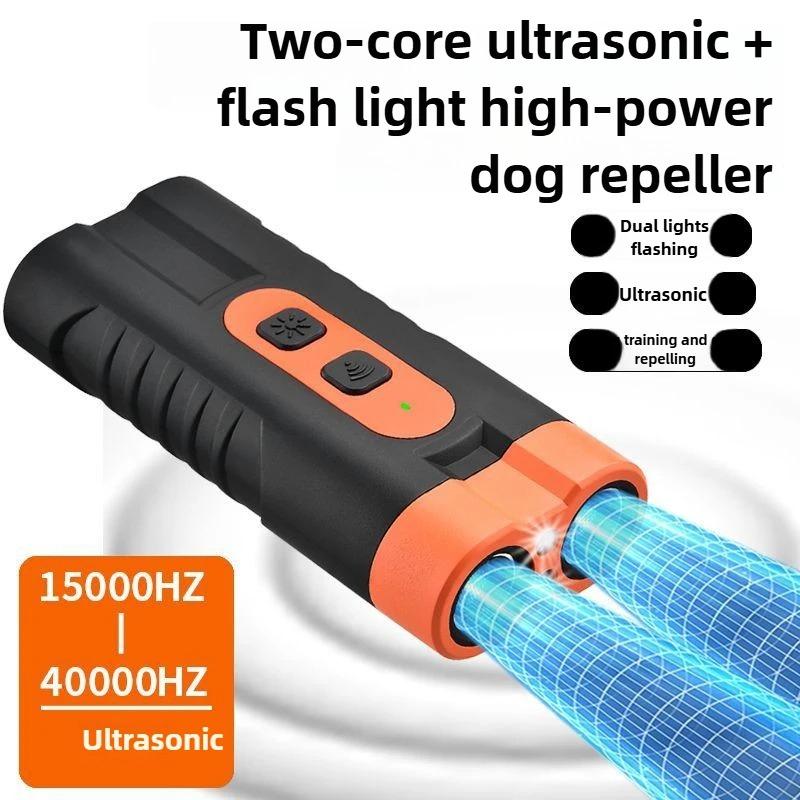 Dual Head Ultrasonic Dog Repeller USB Rechargeable High Power Bark Control Device With LED Flashlight For Outdoor Training 4