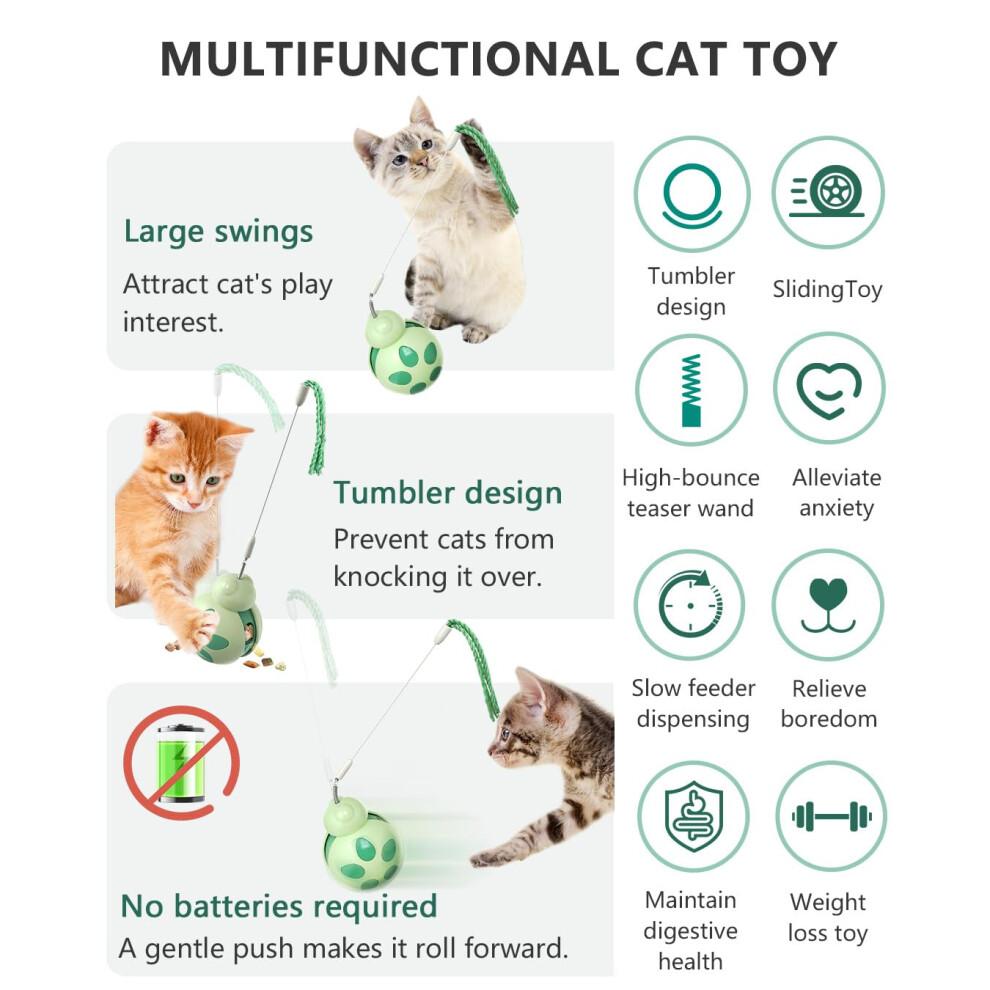 CyunCmay Tumbler Cat Toys, Durable Cat Toys for Indoor Cats Adult, Balance Car Kitten Toys, Interactive Cat Toy with Teaser Wand/Treat Dispenser, Cat