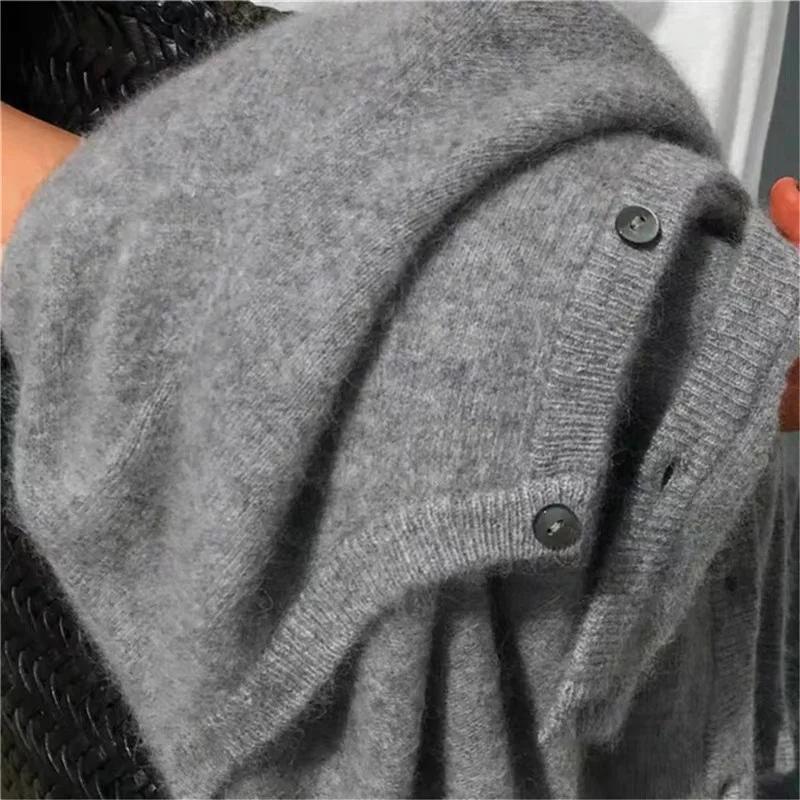 Cardigan lavorato a maglia tinta unita per donna, coreano, monopetto, a maniche lunghe, con scollo rotondo, coordinato, cardigan da donna