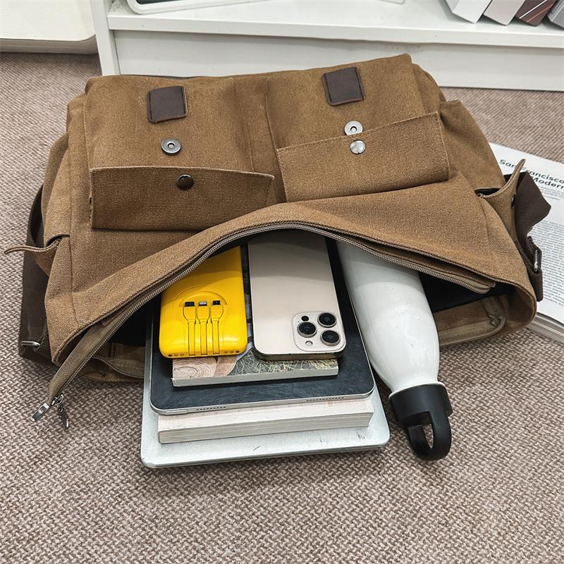Canvas Bag Business Shoulder Crossbody Bag Large Capacity Lightweight Contrast Color Student Bag