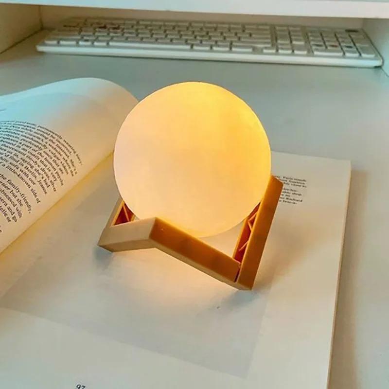 Led Moon Lamp Night Light With Stand 8/12cm Table Print Bracket Battery 3D Lights Warm white multicolor On Home Lamps Romantic