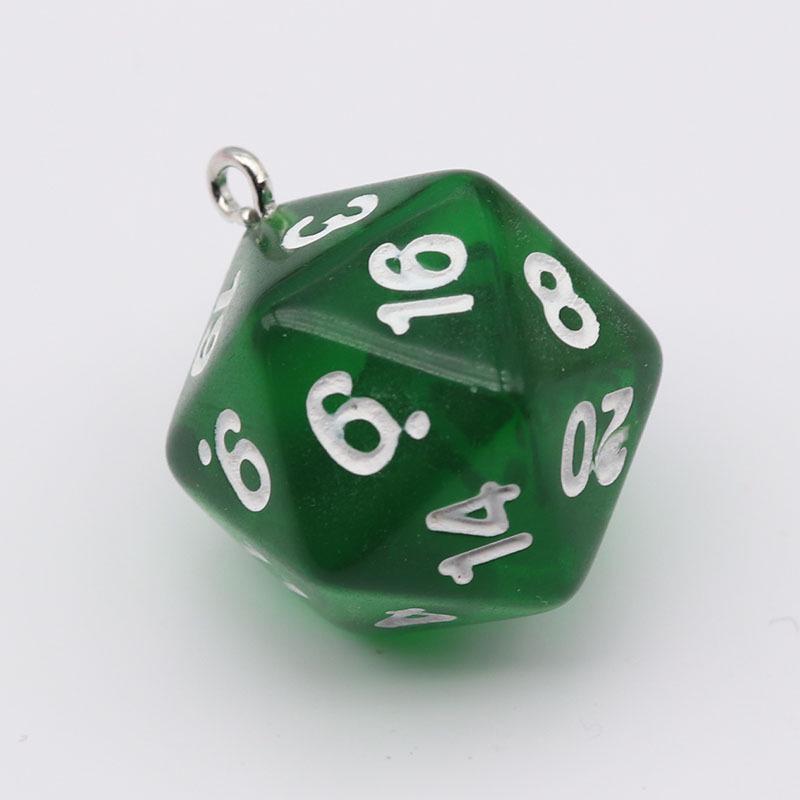 20-Sided Colored Transparent Acrylic Dice Pendant Keychain for DIY Jewelry
