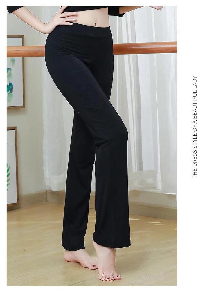 Svarta bomullsbyxor med utsvängda ben för damer, för träning - Klassisk, Folklig, Latin och Square