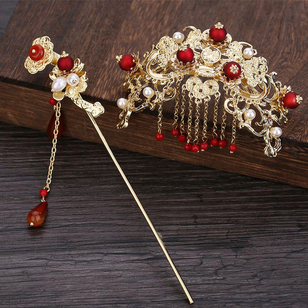 Hair Clip Beaded Bridal Chinese Hair Fork Women Hair Sticks Wedding Headdress Korean Hanfu Hairpins
