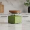 Square Kitchen Glass Bottle Wood Lid Grains Storage Box Household Kitchen Storage Container  Candy