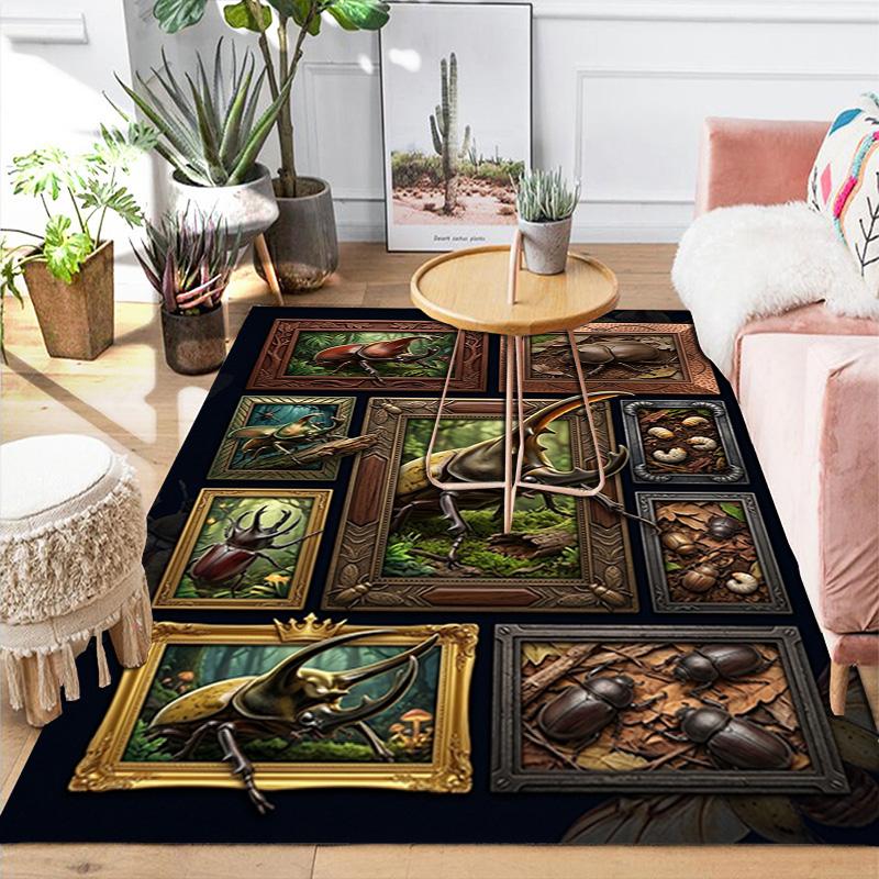 Rhino Beetle Collection Pattern Rug Floor Mat for Living Room or Bedroom Soft and Comfortable Carpet a Gift for Birthday and Holiday.