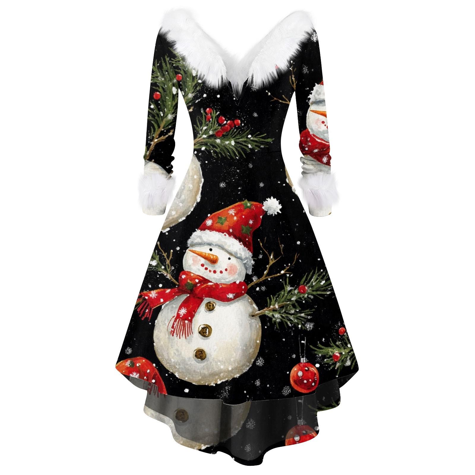 

Женское модное повседневное платье с v-образным вырезом и рождественским принтом для вечеринки с длинными рукавами XXXXXL чёрный