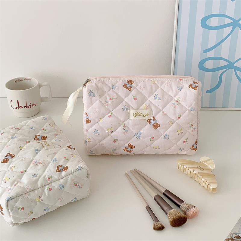 Cute Bear Print Cosmetic Bag Large-Capacity Portable Travel Toiletry Bag Storage Bag  Student Pencil Case Girly Gifts