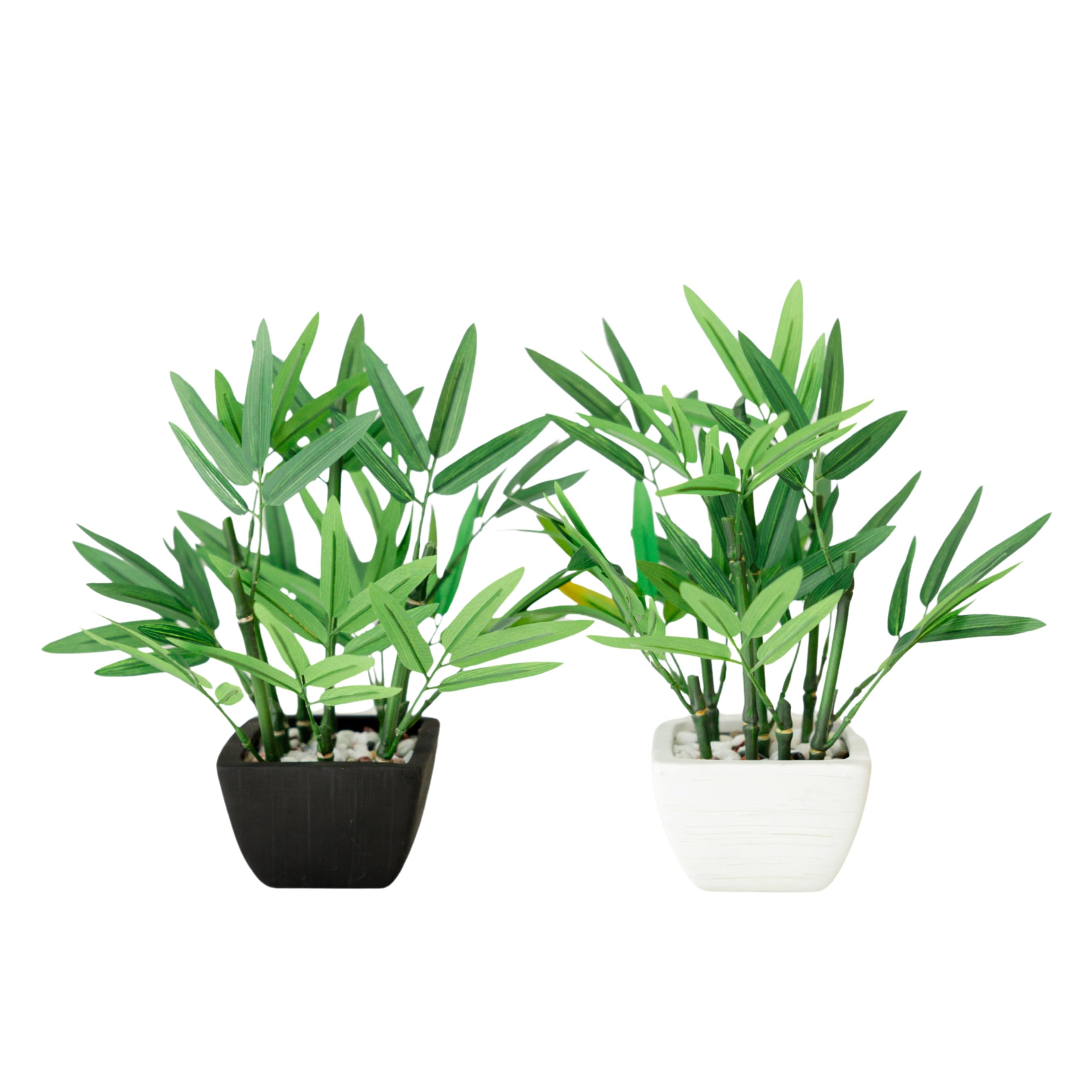 

365 Blooming Decor Set of 2 Mini Artificial Bamboo Plants for Room Decoration Black White Terracotta Pots No Maintenance Required (26cm Height) - & -