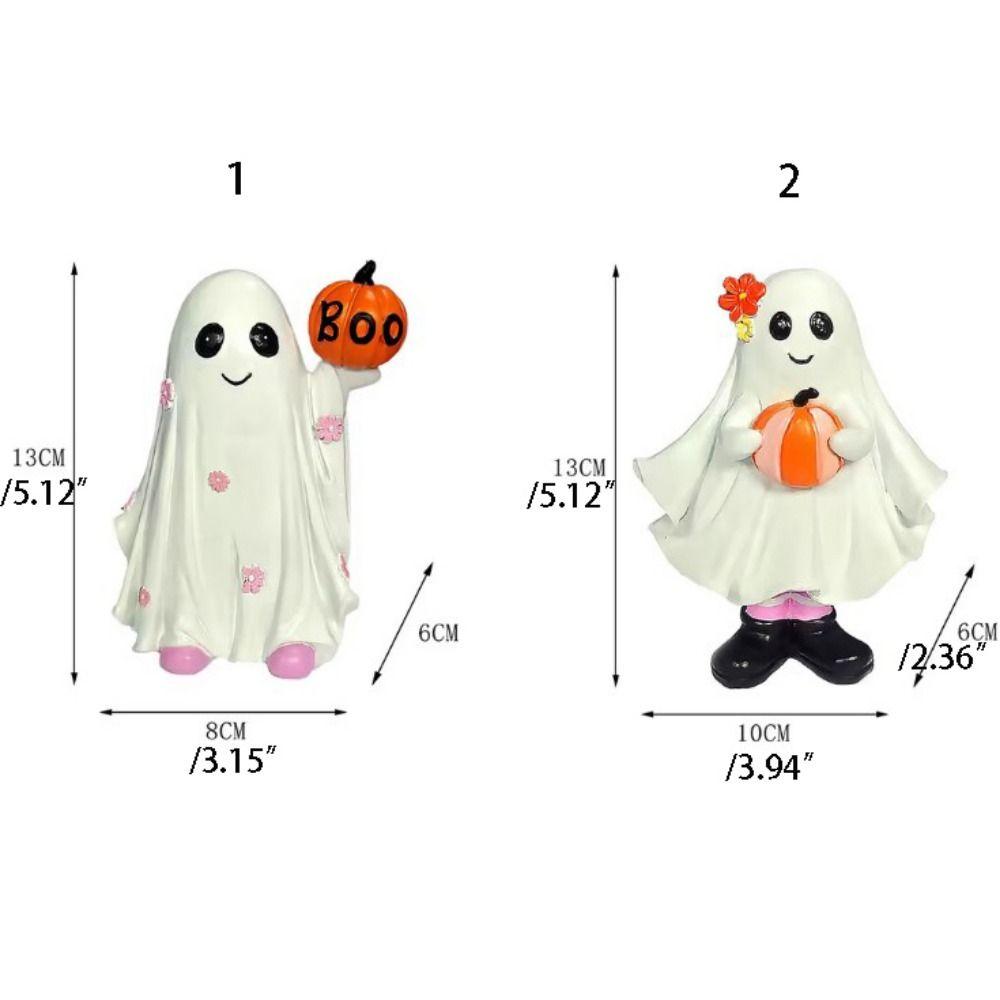 Cartoon Ghost Hold Pumpkin Sculpture Mini Resin Ghost Ornament Halloween Ghost Figurine  Desktop
