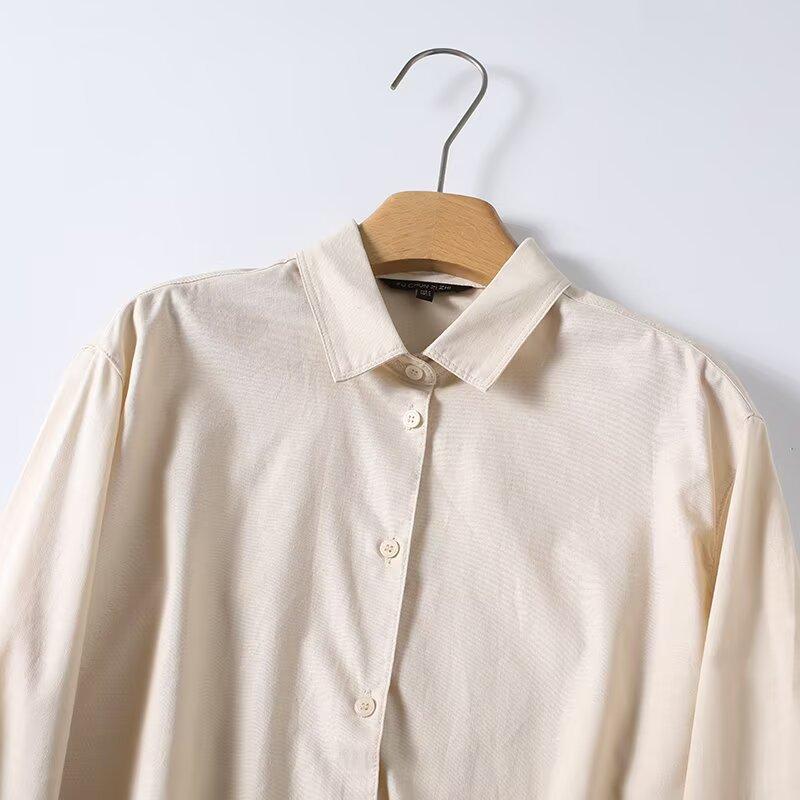 European and American Style, New Women's Clothing, Urban Commuter Style Linen Minimalist Lapel Long-sleeved Shirt