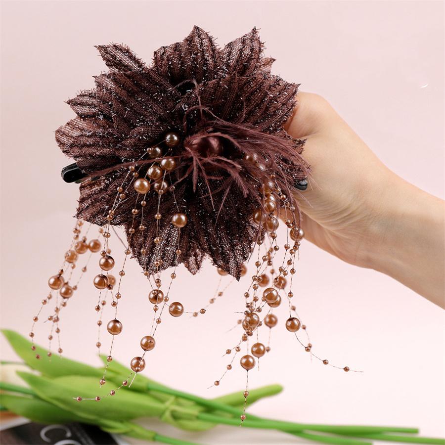 Shiny Pearl Flower Clip Women s Feather Shark Clip Internet Celebrity Hair Accessory for Hair Volume on the Back of the Head