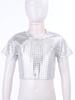 Dětské Dívčí Lesklé Flitry Párty Sety Kulatý Výstřih Crop Top s Elastickým Pasem Rozšířené Kalhoty pro Taneční Scénické Vystoupení