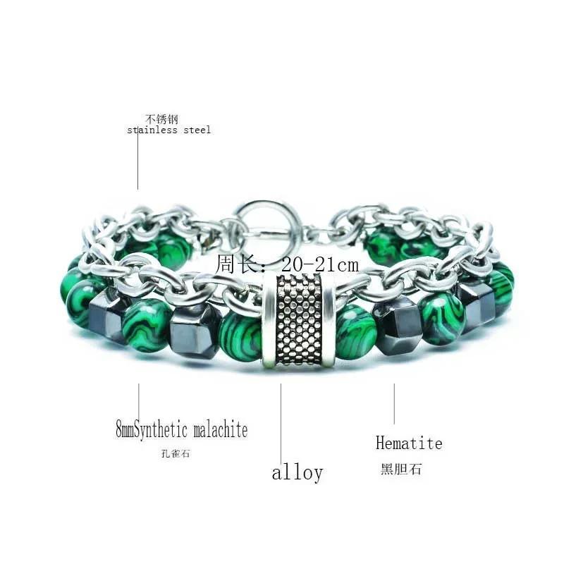 1 Pcs Rock Bead Gemstones Bangles Jewelry Stainless Steel Charm Natural Stone Beads Bracelet For Men