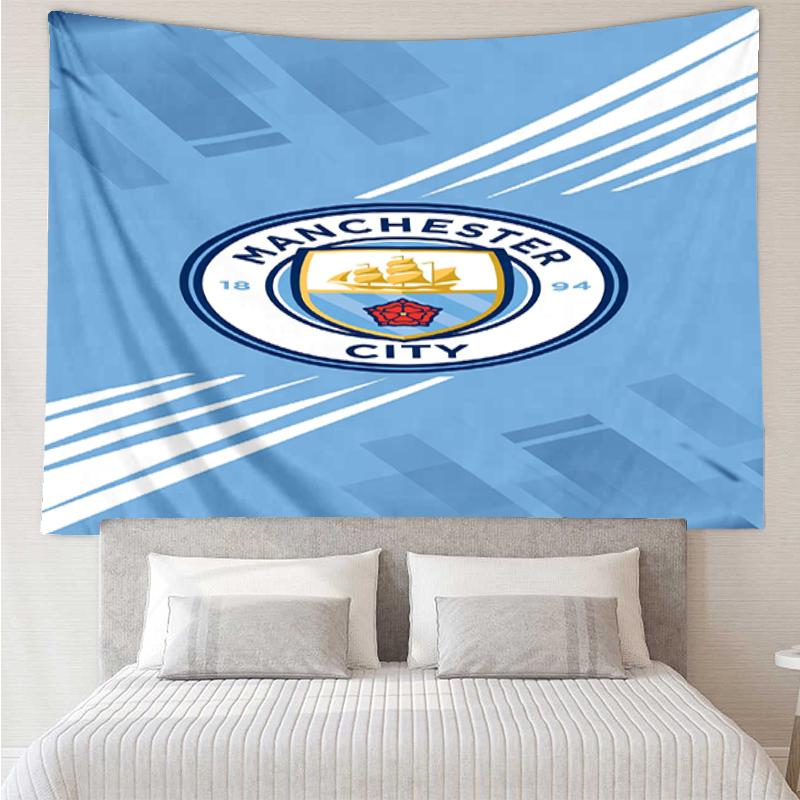 Manchester City Print Tapestry, Backdrop, Easy Setup, Ideal for Bedroom, Office & Living Room, with Aesthetic Wall Hanging Decor.