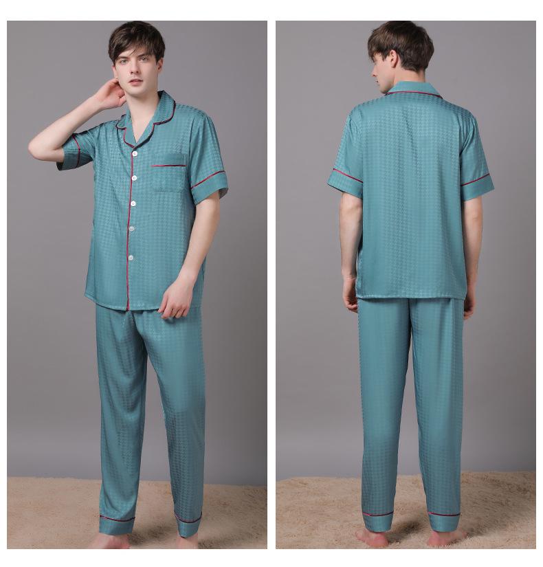 2022 Summer Ice Silk Couple Pajamas Set - Short Sleeve & Long Pants for Men & Women