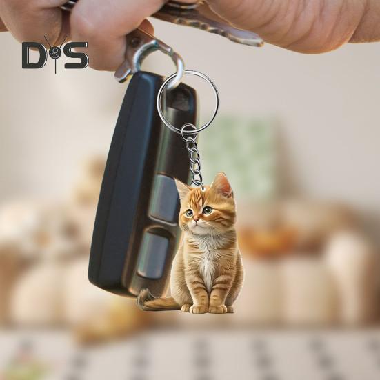Katt Nyckelring Dubbelsidig 2D Platt Akryl Husdjur Hängande Dekoration Livslik Katt Nyckelring Tillbehör för Bilspegel Fönster Ryggsäckar