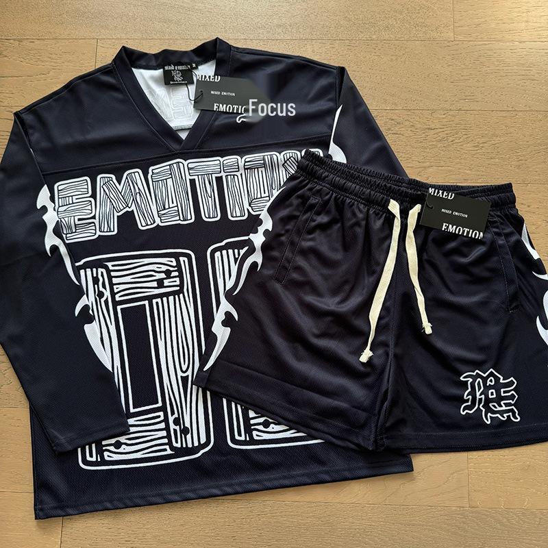 Unisex Rhinestone Zipper Hooded Cardigan & Sweatpants Set with Letter Print.
